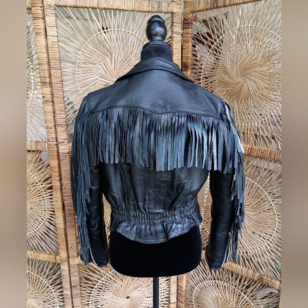 Vintage Fureal Ltd. Women's Leathers Fringe Leather Jacket - Black_10 - Picture 7 of 9